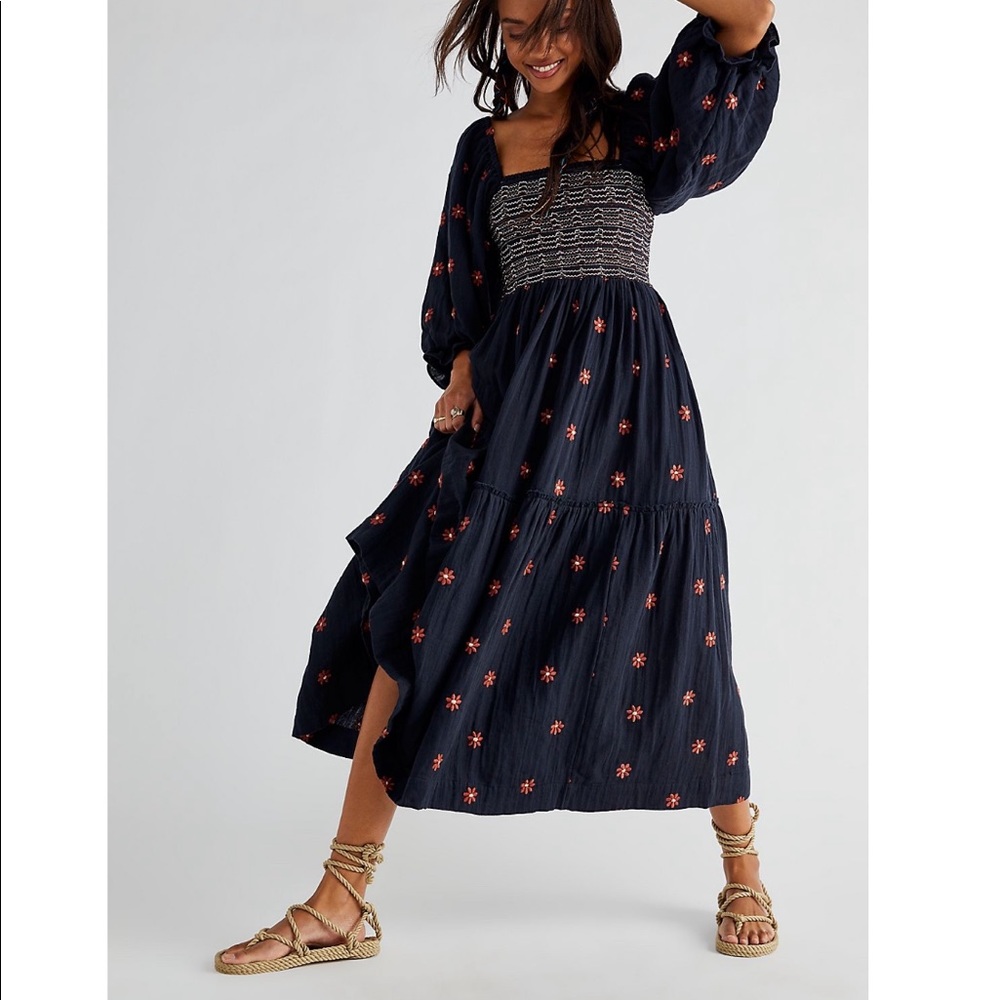 Free People Dahlia Embroidered Maxi Dress NWOT